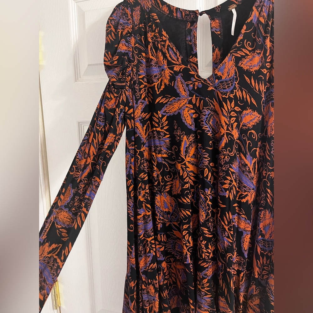Free People Black and Orange Floral Long Sleeve Dress or tunic
